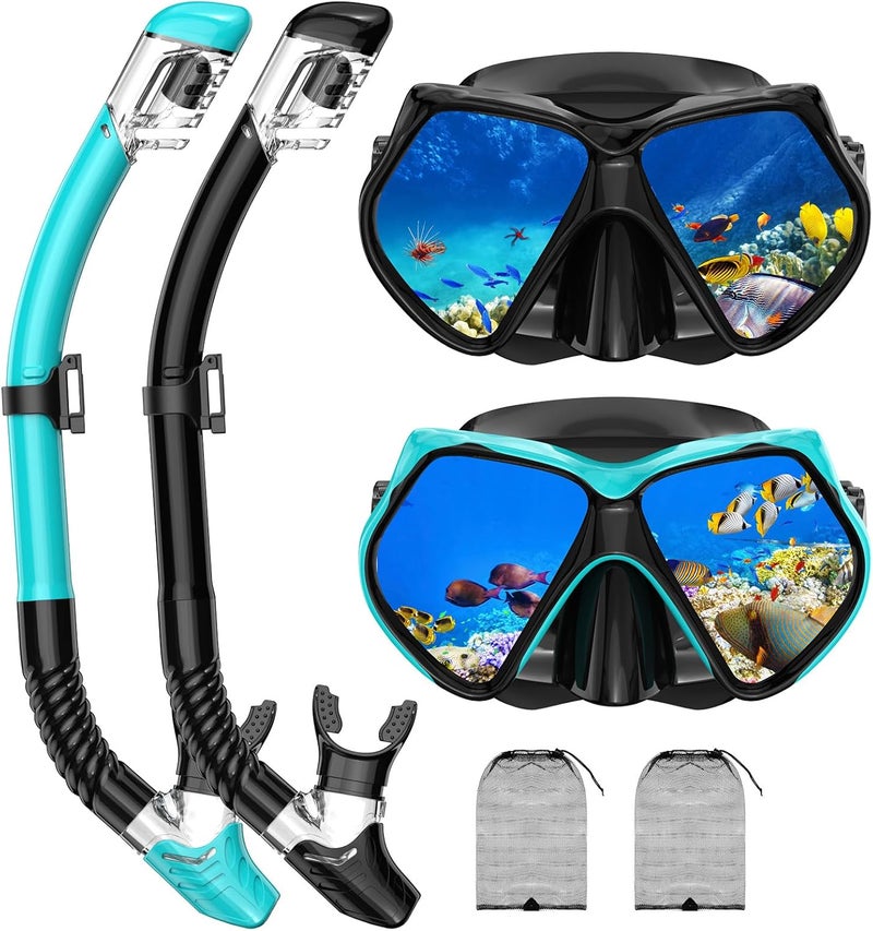 For Shine Snorkeling Gear for Adults, Snorkel Set Scuba Diving mask Dry-Top, Adult Swimming Goggles w/Nose Cover, HD Tempered Glass Panoramic Anti-Leak Anti-Fog, Travel Snorkeling Packages - Image 1